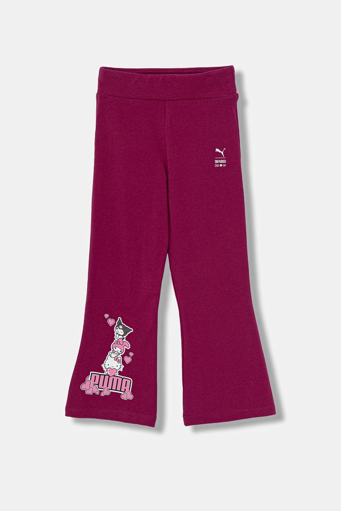 Puma spodnie dresowe dziecięce PUMA X HELLO KITTY & FRIENDS Flared Leggings z elastanem fioletowy 632388