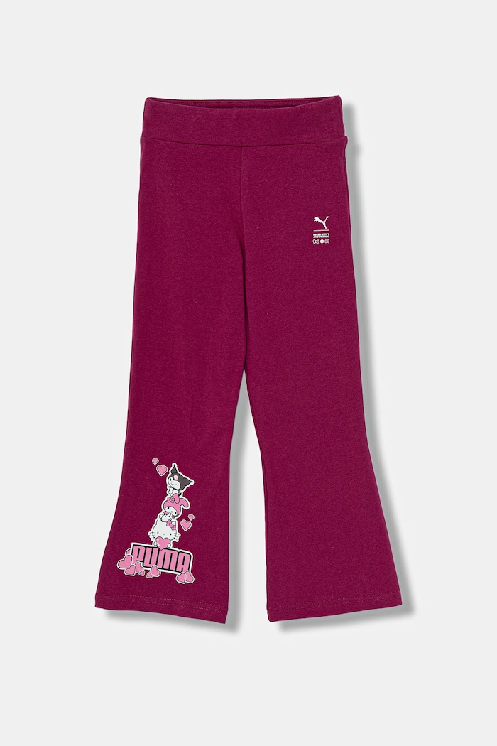 Puma spodnie dresowe dziecięce PUMA X HELLO KITTY & FRIENDS Flared Leggings z elastanem fioletowy 632388