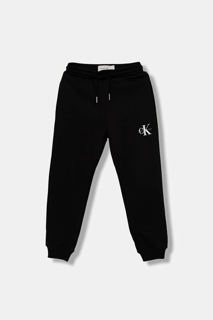 Детски памучен спортен панталон Calvin Klein Jeans памук черен IU0IU00713.128.170.9BYA