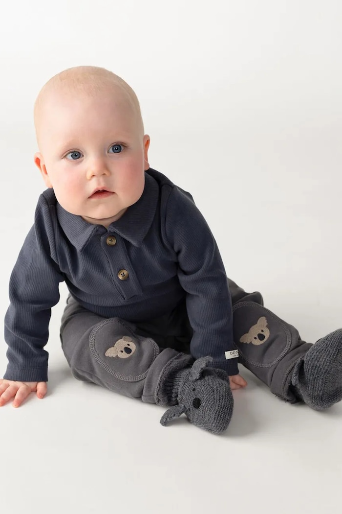 Donsje spodnie dresowe bawełniane niemowlęce Joek Trousers Koalas aplikacja szary 3040704