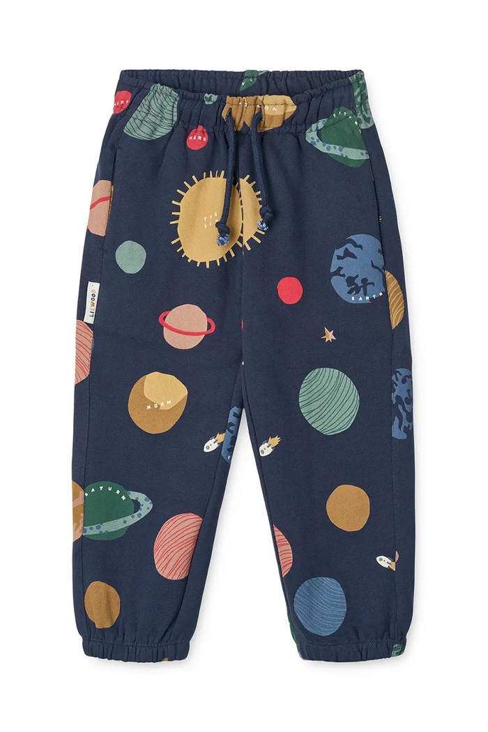 Otroška bombažna trenirka Liewood Arlo Printed Sweatpants Pletenina mornarsko modra LW20074.9BYA