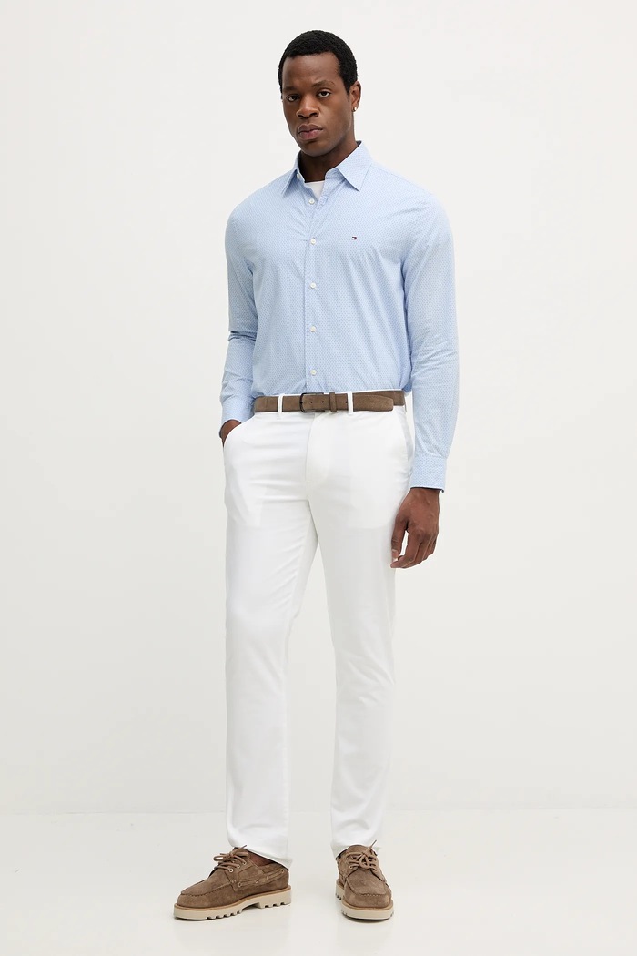 Tommy Hilfiger nohavice chinos pánske bavlnené s elastanom MW0MW40262 biela SS26