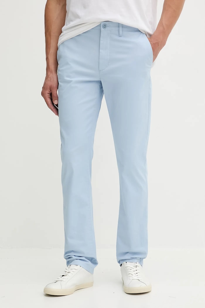 Tommy Hilfiger nohavice chinos pánske bavlnené s elastanom s elastanom modrá MW0MW40262