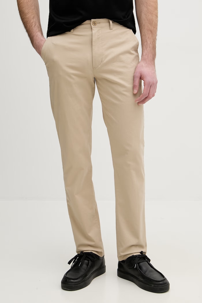 Tommy Hilfiger nohavice chinos pánske bavlnené s elastanom béžová MW0MW40262