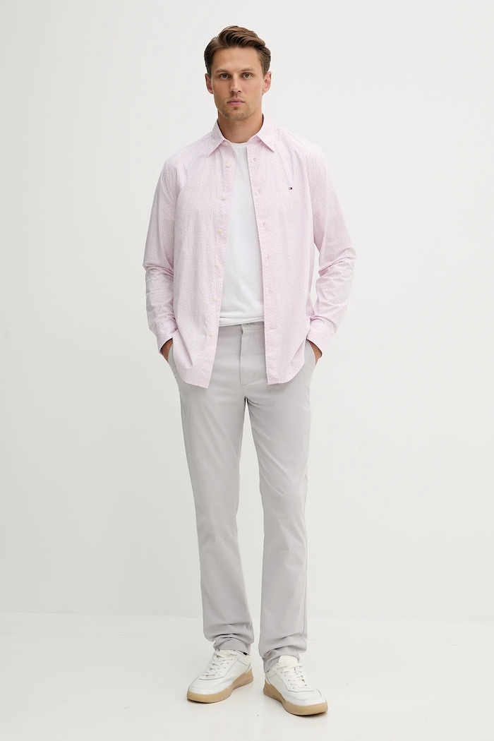 Tommy Hilfiger nohavice chinos pánske bavlnené s elastanom MW0MW40262 sivá SS26