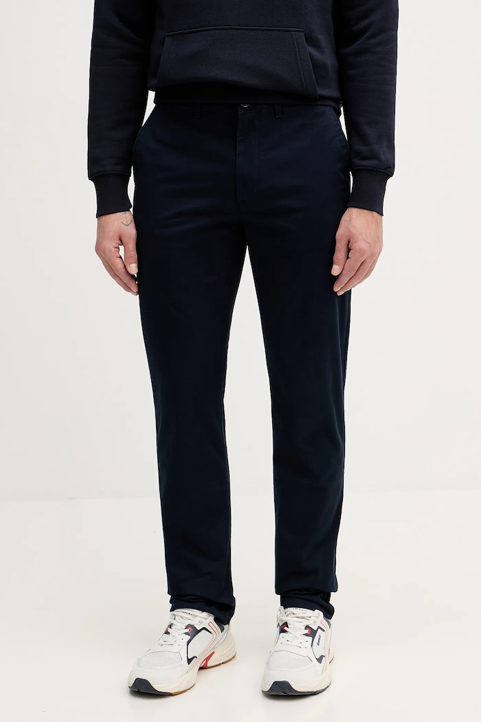 Tommy Hilfiger nohavice chinos pánske bavlnené s elastanom s elastanom tmavomodrá MW0MW40262