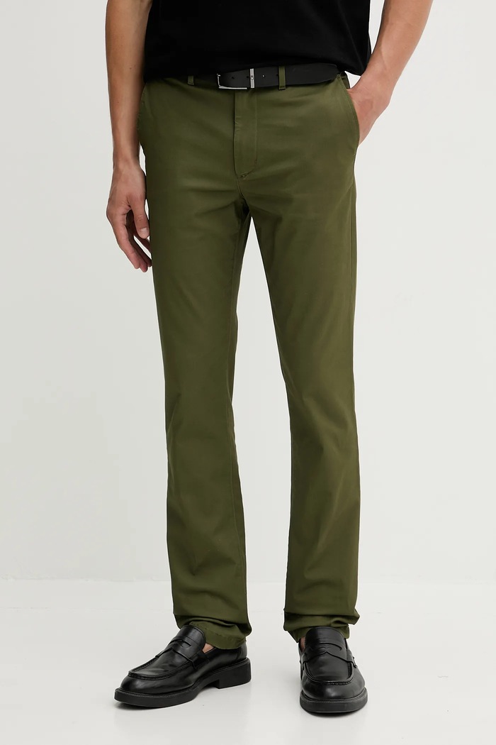 Tommy Hilfiger nohavice chinos pánske bavlnené s elastanom s elastanom zelená MW0MW40262