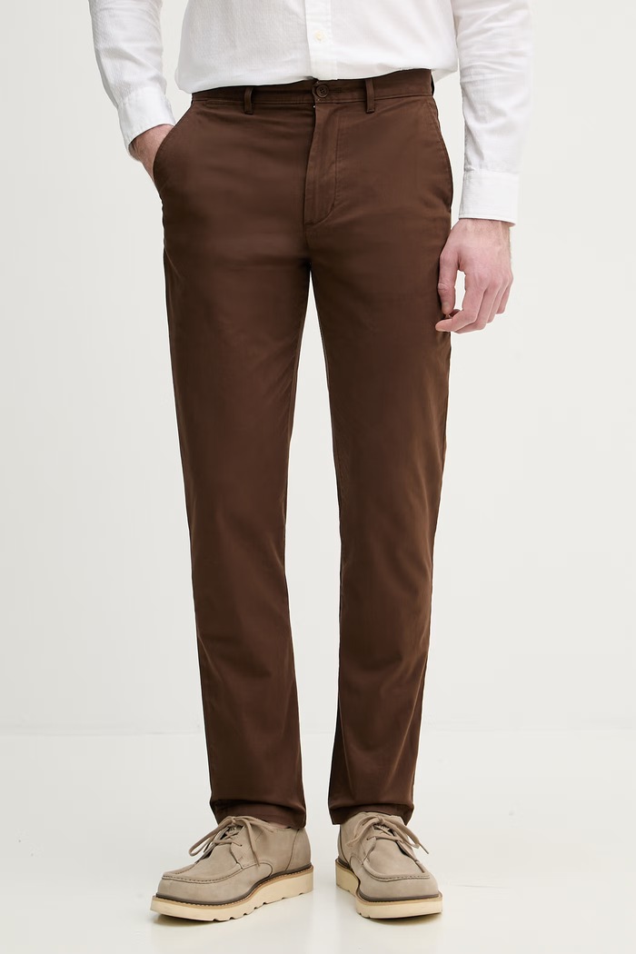 Tommy Hilfiger nohavice chinos pánske bavlnené s elastanom hnedá MW0MW40262