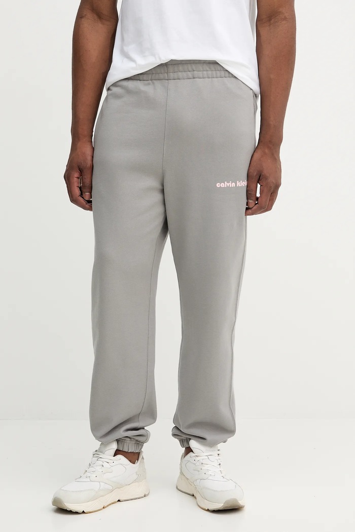 Παντελόνι φόρμας Calvin Klein Jeans πλεκτό ύφασμα γκρί LV04RC294G