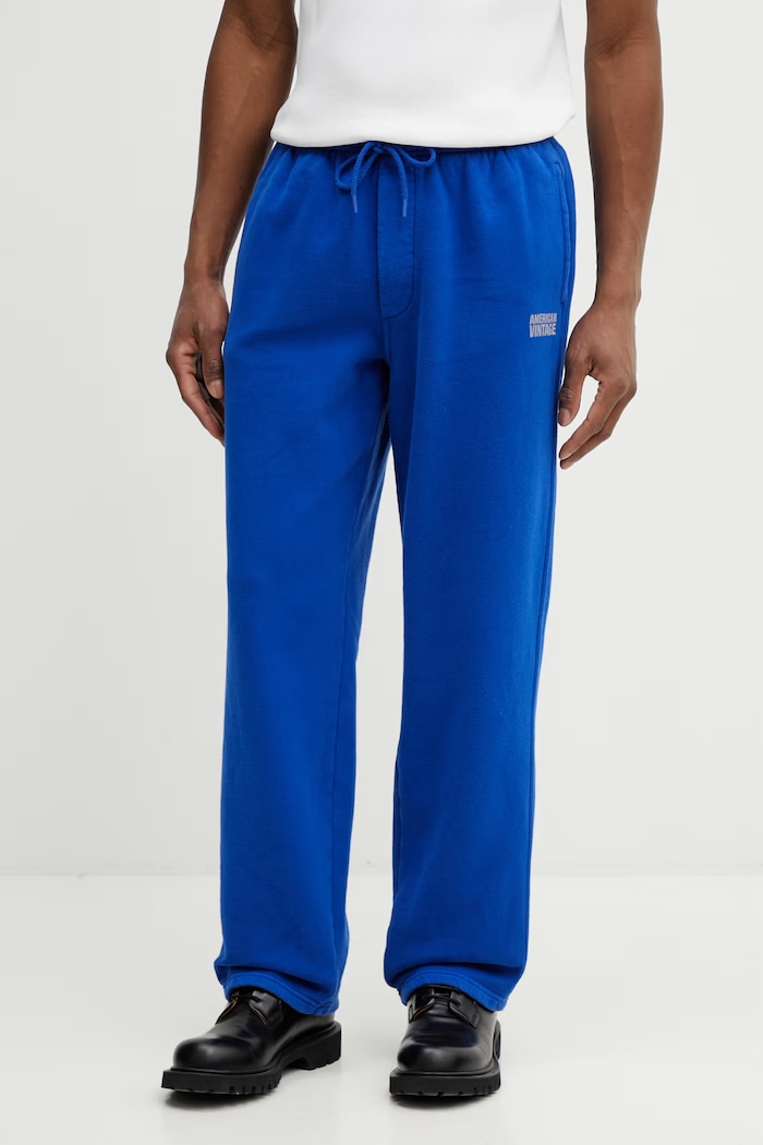 American Vintage pantaloni de trening din bumbac albastru MPLI05B