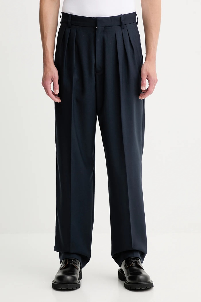 Kenzo spodnie wełniane tkanina granatowy FE65PA2149GE