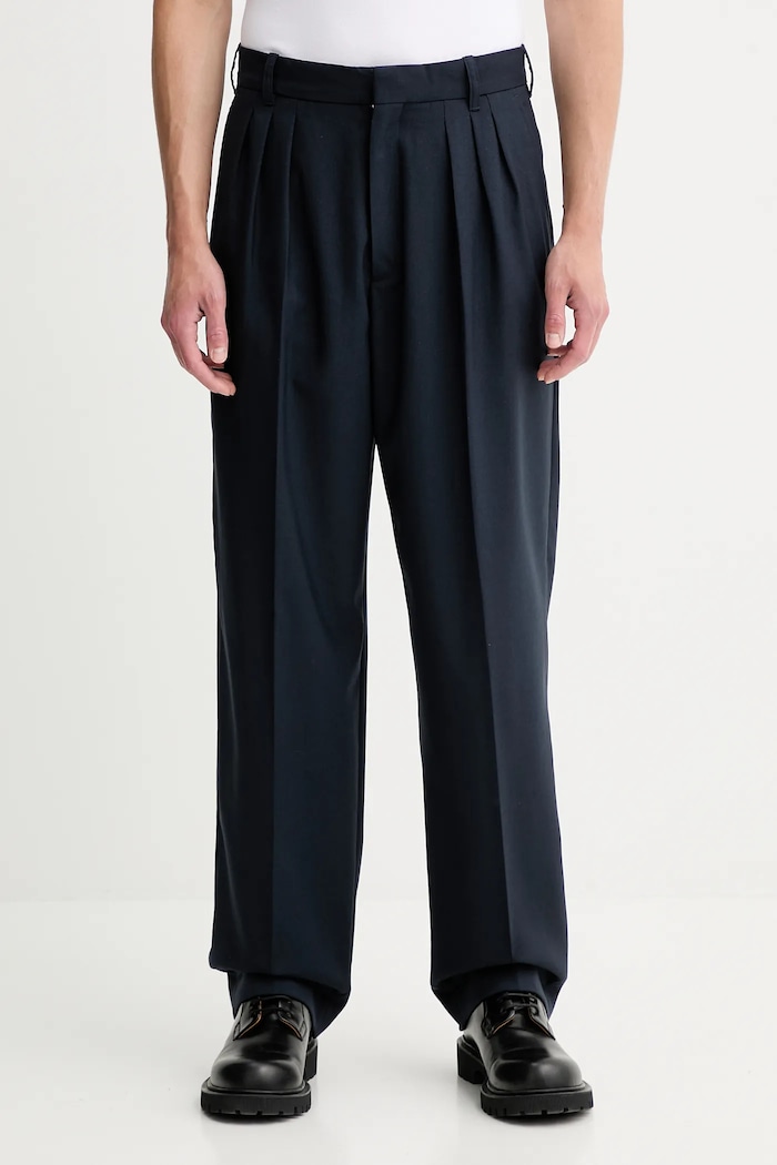 Kenzo spodnie wełniane tkanina granatowy FE65PA2149GE