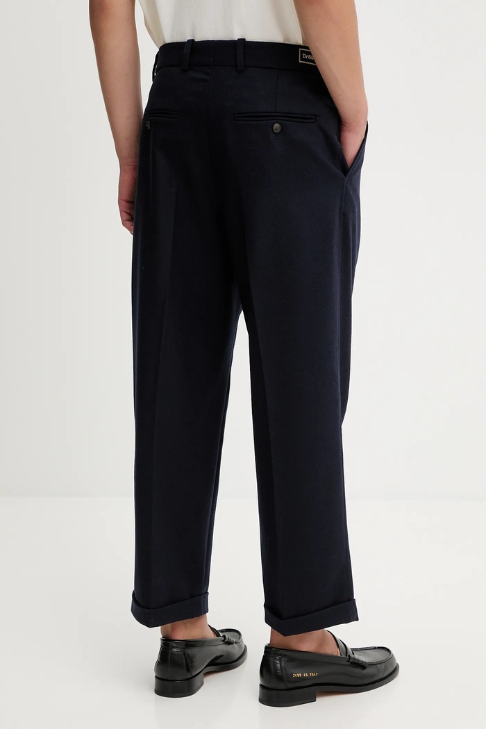 Дрехи Панталон с вълна Drôle de Monsieur Le Pantalon Plis Cropped I.BP192.WV008 тъмносин
