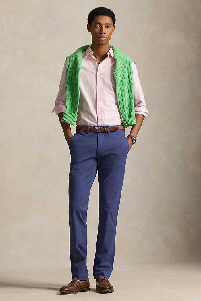Odzież Polo Ralph Lauren spodnie chinos męskie z bawełną 710704176 granatowy