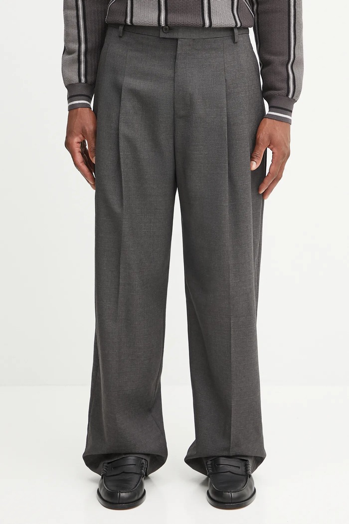 Kenzo pantaloni in lana Weave Straight Tailored lana grigio FF65PA3689ID
