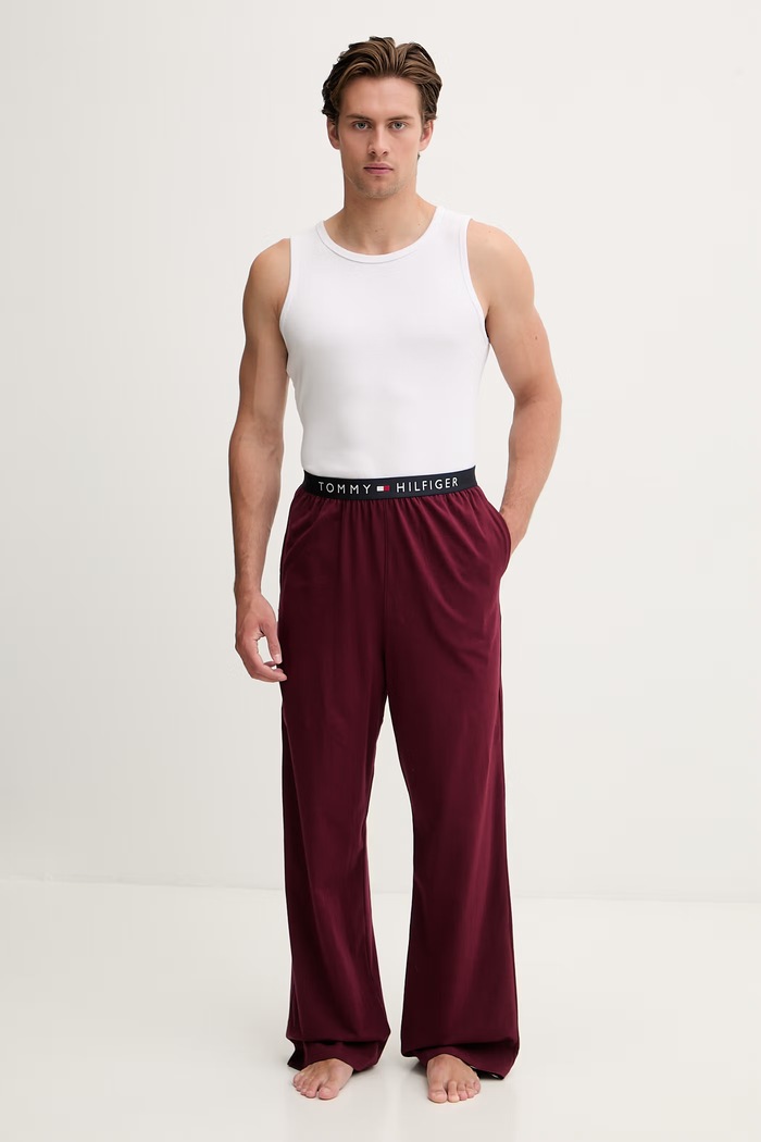 Tommy Hilfiger pantaloni de pijama pentru bărbați din bumbac cu elastan UM0UM03654 burgundia SS26