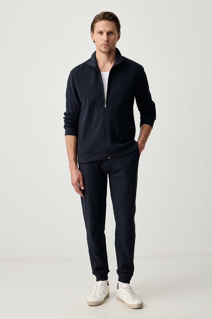 BOSS Loungewear hlače moške z bombažem Structure Pants 50540577 mornarsko modra AW25