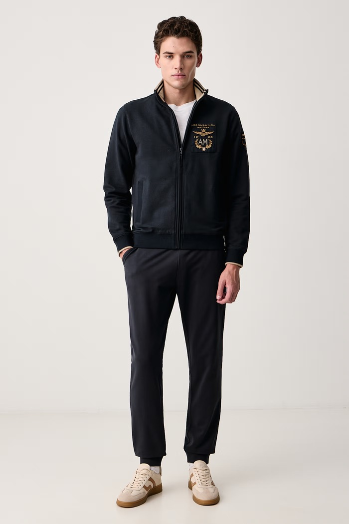 Aeronautica Militare Spodnie dresowe męskie z bawełną PF0872UF00459 granatowy SS26