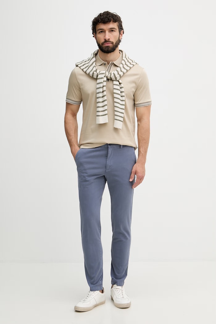 BOSS pantaloni chinos pentru bărbați din bumbac cu elastan H-Kaiton1 50543312 albastru SS26