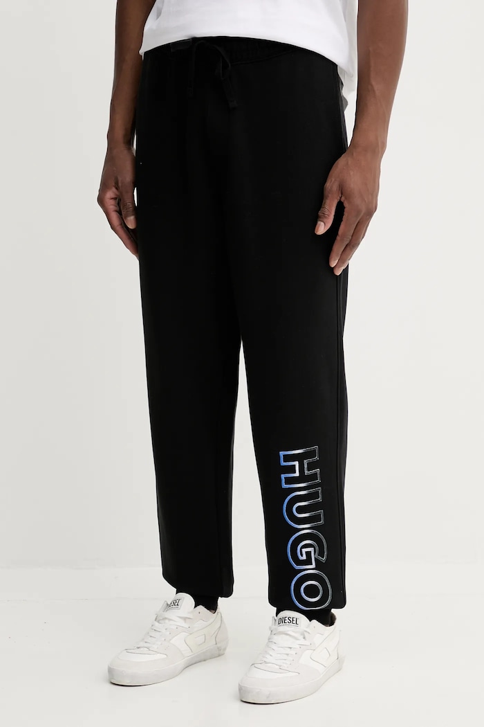 Хлопковые спортивные штаны Hugo Blue Nogtro аппликация чёрный 50549149