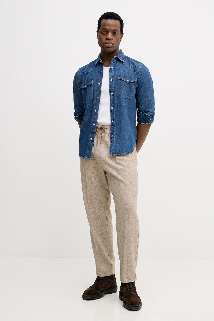 United Colors of Benetton spodnie z dodatkiem wełny 47WUUF05V beżowy AW25