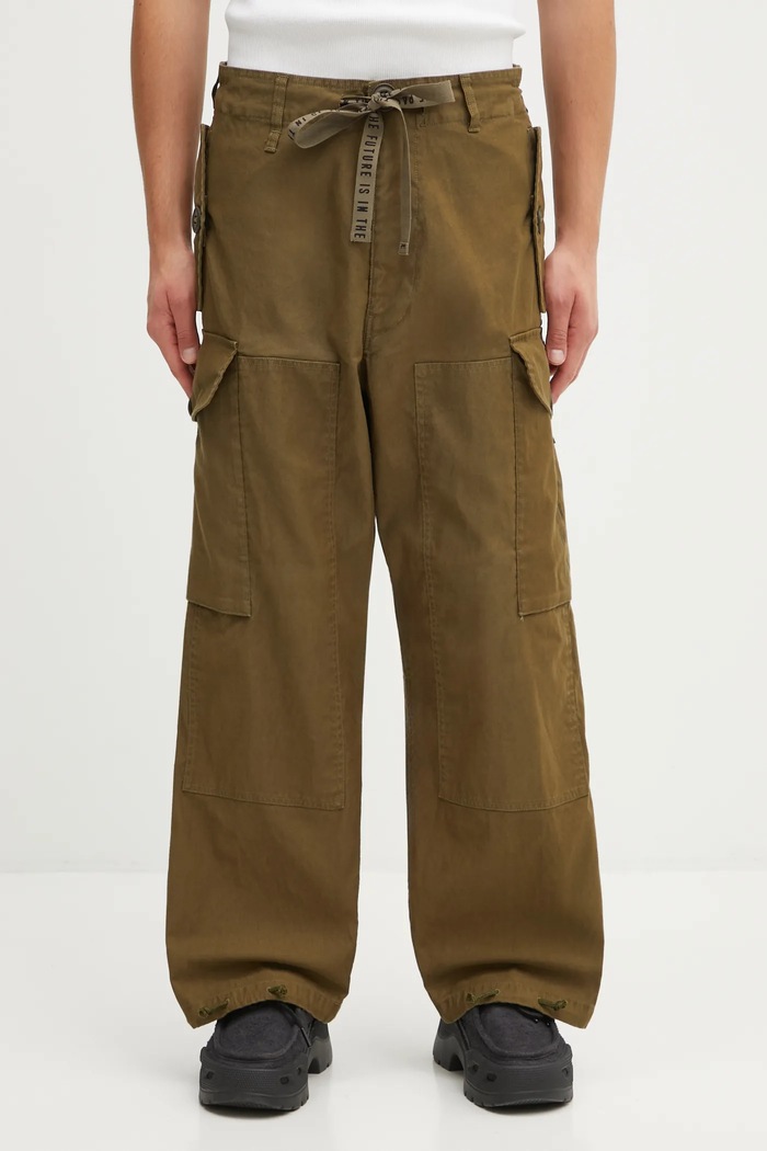 Human Made pantaloni de bumbac AIR FORCE print verde HM30PT007