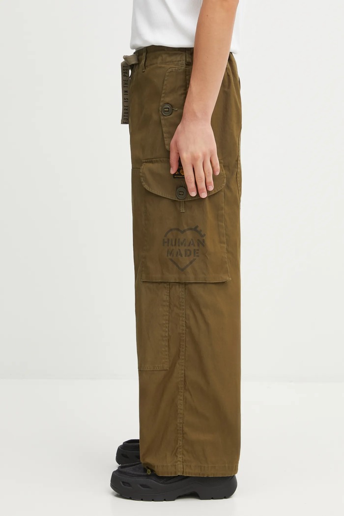 Human Made pantaloni de bumbac AIR FORCE HM30PT007 verde AW25