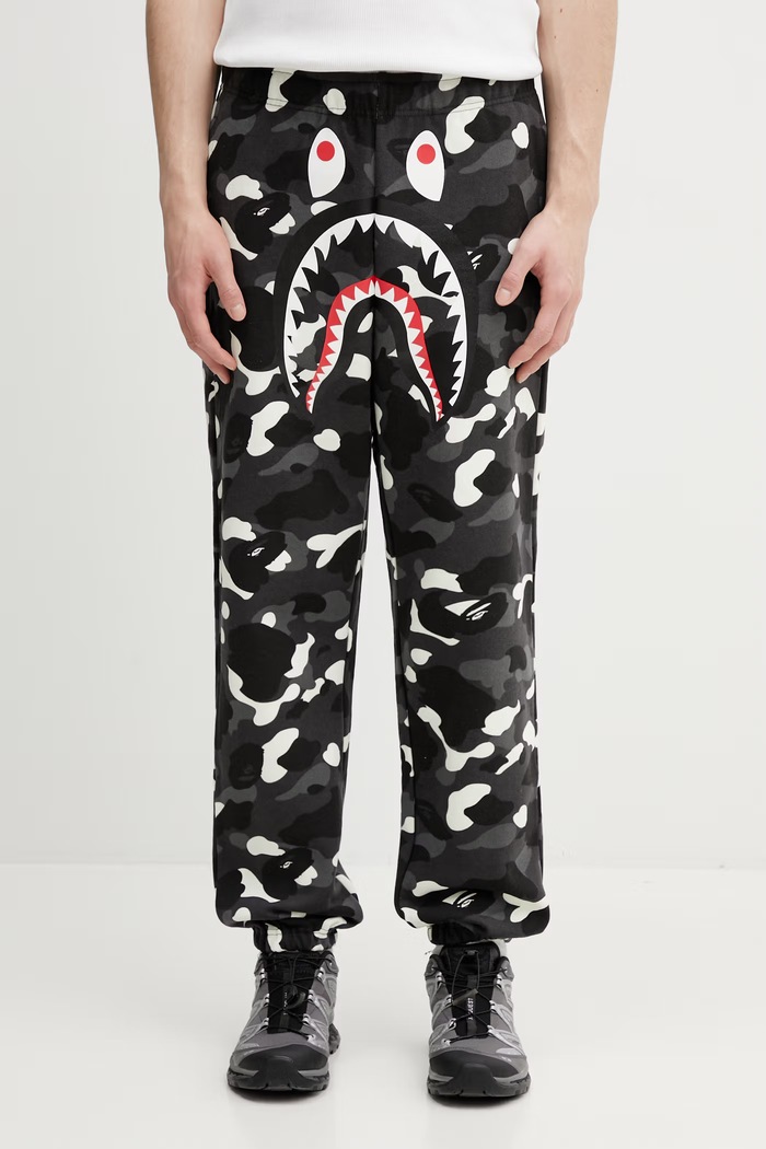 A Bathing Ape pantaloni tuta di cotone City Camo Shark cotone nero 001PTL801312M