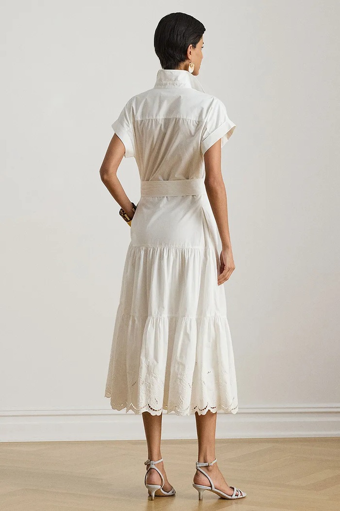 Lauren Ralph Lauren rochie tip cămașă din bumbac 200970821 alb SS26
