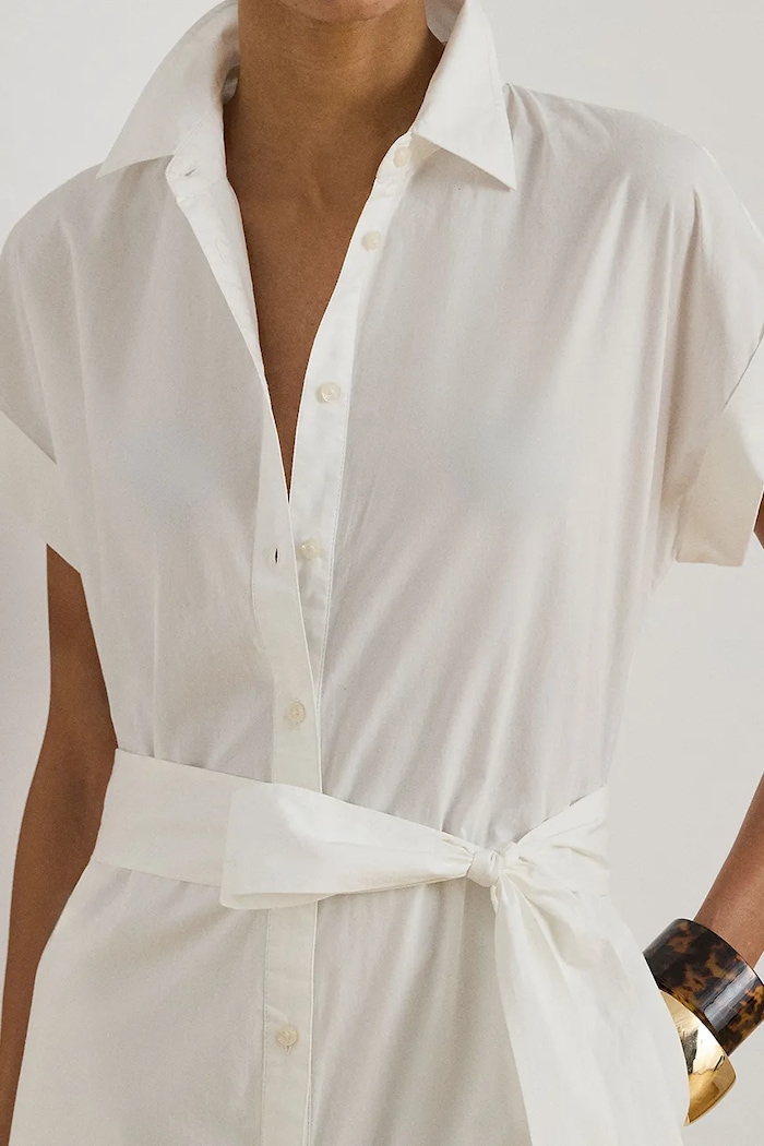 Lauren Ralph Lauren rochie tip cămașă din bumbac alb 200970821