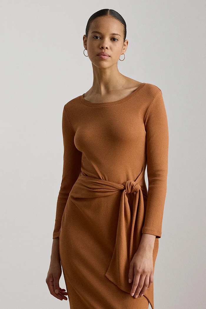 Odzież Lauren Ralph Lauren sukienka bodycon z bawełną 200973598 pomarańczowy