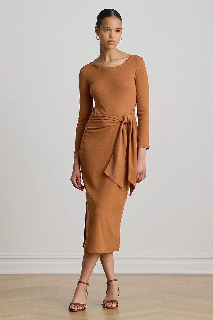 Lauren Ralph Lauren sukienka bodycon z bawełną 200973598 pomarańczowy