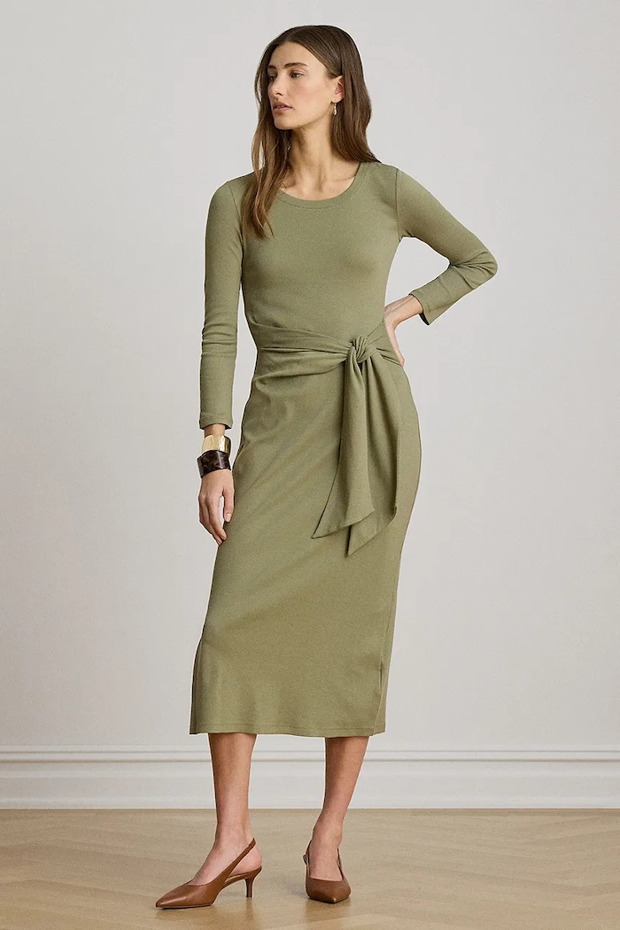 Lauren Ralph Lauren sukienka bodycon z bawełną 200973598 zielony