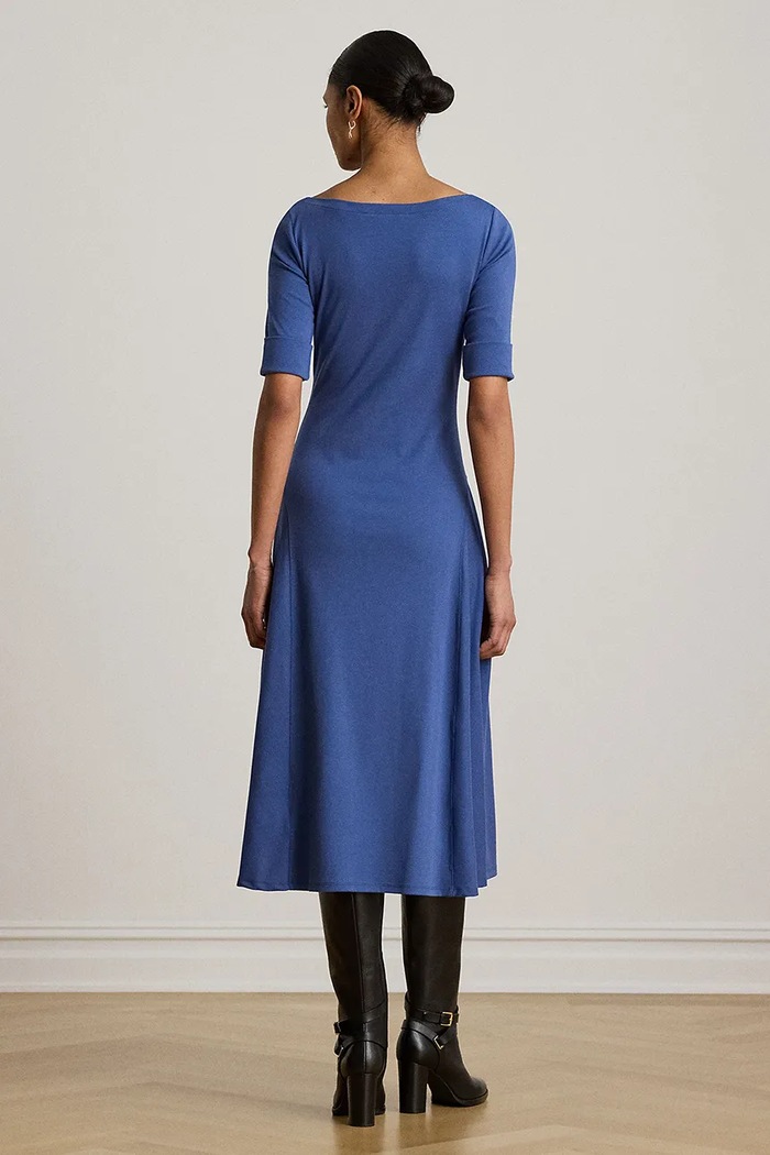 Lauren Ralph Lauren sukienka rozkloszowana z bawełną 200973599 niebieski SS26