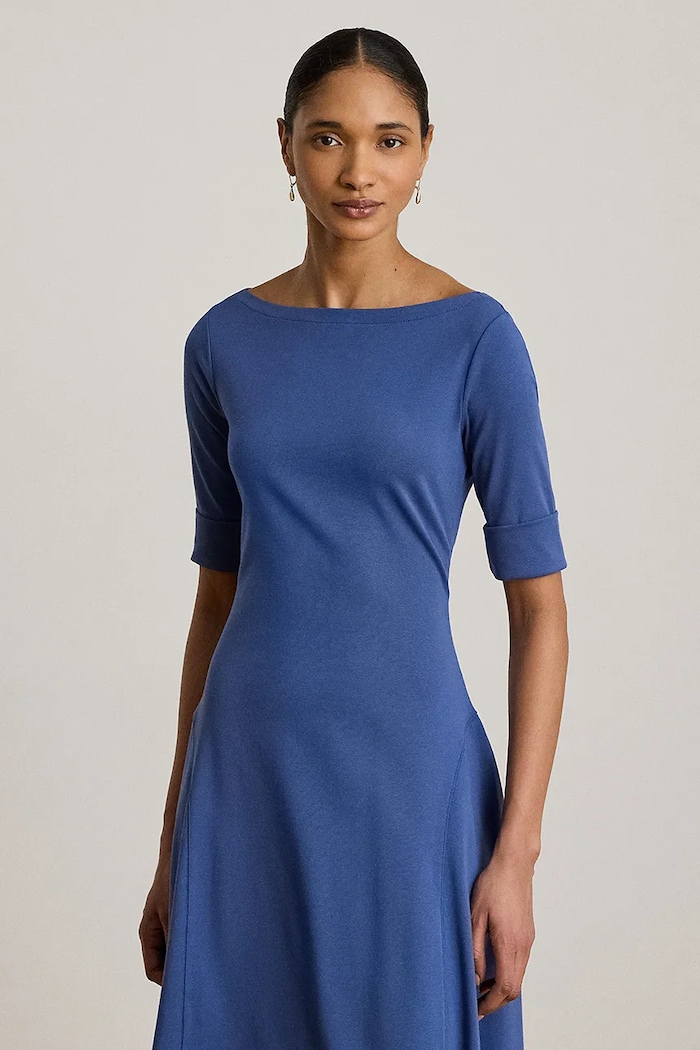 Odzież Lauren Ralph Lauren sukienka rozkloszowana z bawełną 200973599 niebieski