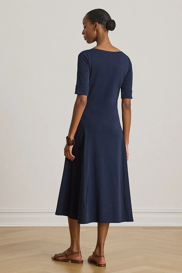 Lauren Ralph Lauren sukienka rozkloszowana z bawełną 200973599 granatowy SS26