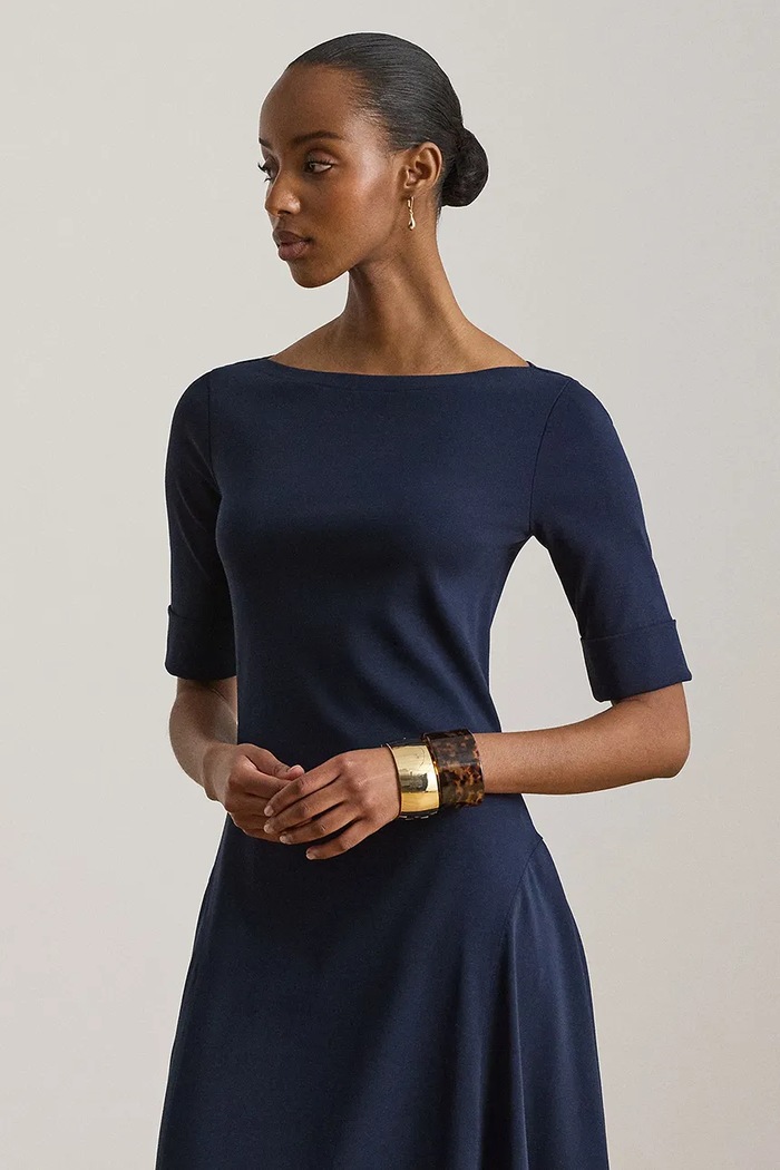 Odzież Lauren Ralph Lauren sukienka rozkloszowana z bawełną 200973599 granatowy