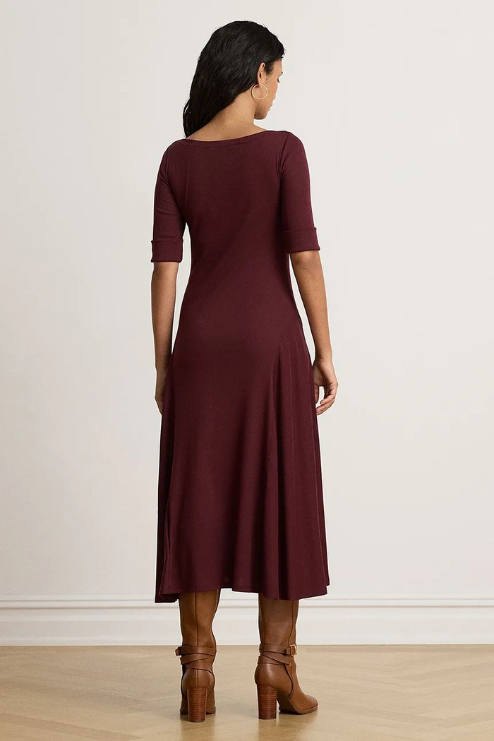 Lauren Ralph Lauren Sukienka rozkloszowana z bawełną 200973599 bordowy SS26