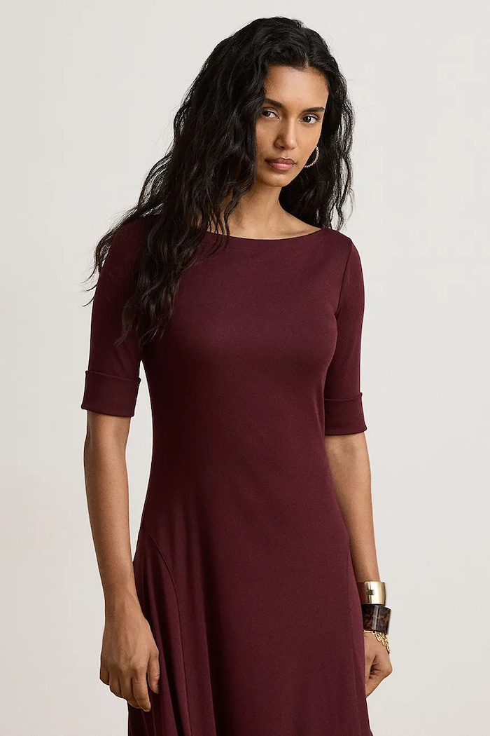 Odzież Lauren Ralph Lauren Sukienka rozkloszowana z bawełną 200973599 bordowy