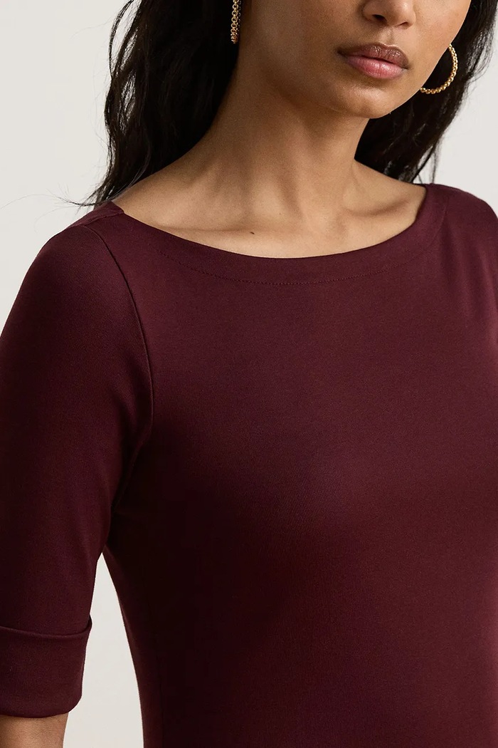Sukienka rozkloszowana z bawełną Lauren Ralph Lauren 200973599 bordowy