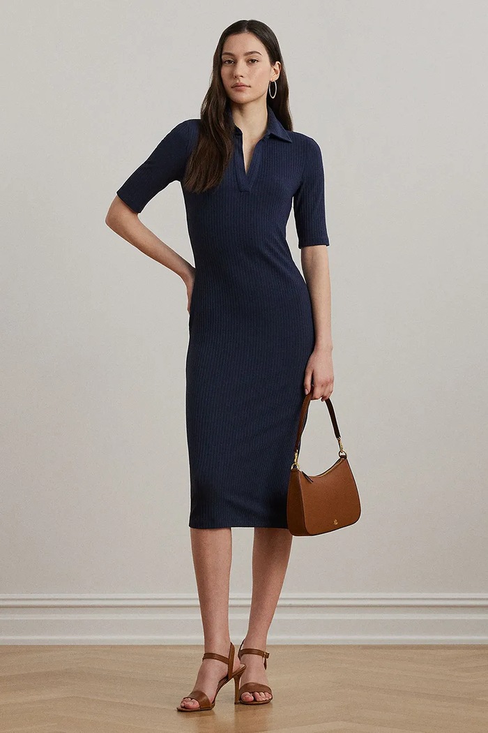 Lauren Ralph Lauren rochie cu guler bleumarin 200973609