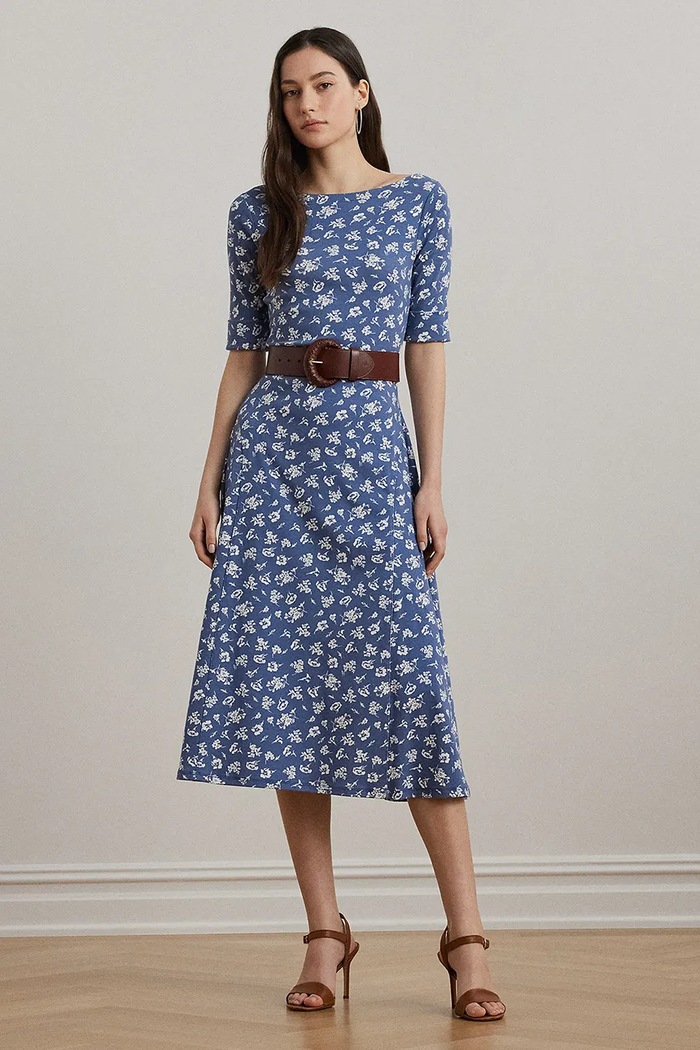 Lauren Ralph Lauren sukienka bawełniana z elastanem niebieski 200976993