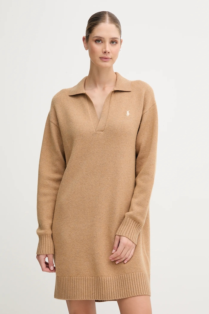 Polo Ralph Lauren sukienka z wełną casual beżowy 211A91143