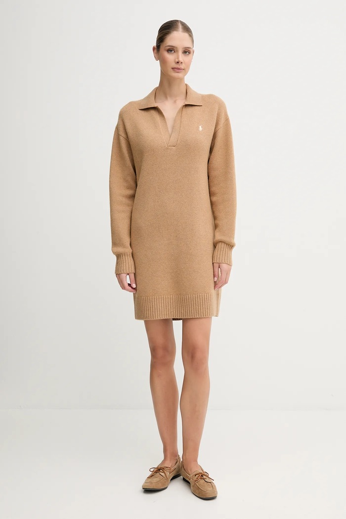 Polo Ralph Lauren sukienka z wełną 211A91143 beżowy AW25