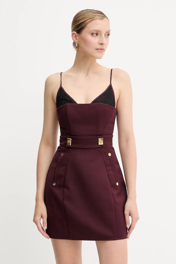 Vunena haljina Elisabetta Franchi bez uzorka bordo AB82856E2