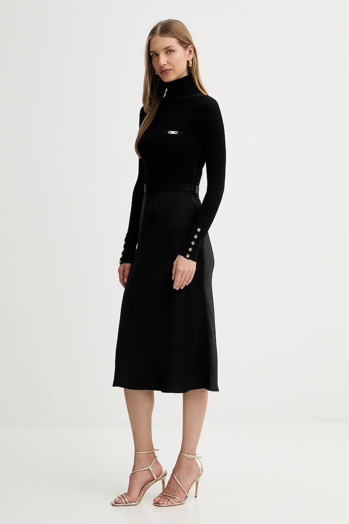 Šaty s příměsí hedvábí Elisabetta Franchi AM06B56E2 černá AW25