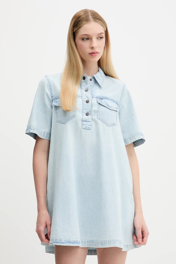 Tommy Jeans sukienka jeansowa bawełna niebieski DW0DW20519
