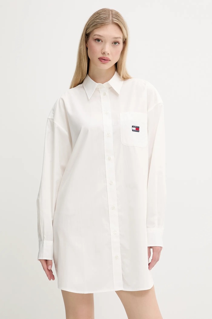 Bavlnené šaty Tommy Jeans pásiky biela DW0DW21122
