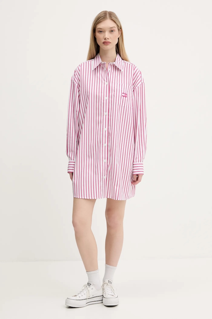 Bavlněné šaty Tommy Jeans DW0DW21122 růžová AW25