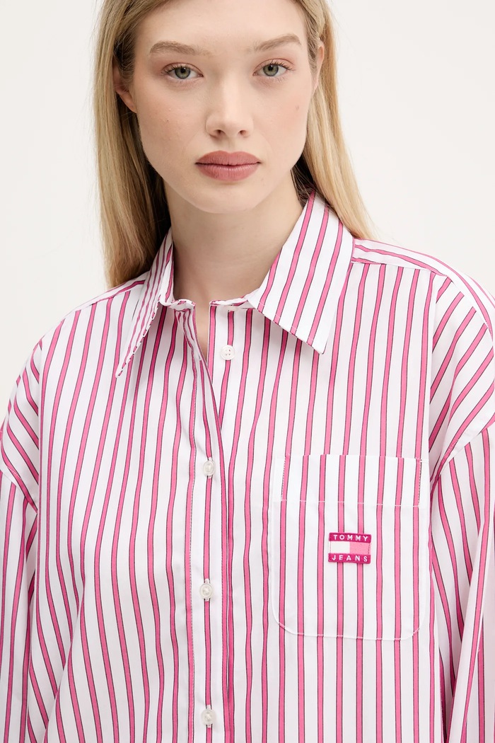 Bavlněné šaty Tommy Jeans růžová DW0DW21122